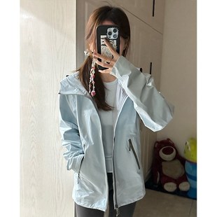 全热封胶以太蓝硬壳冲锋衣外套女2024春秋冬户外防风防水滑雪服男