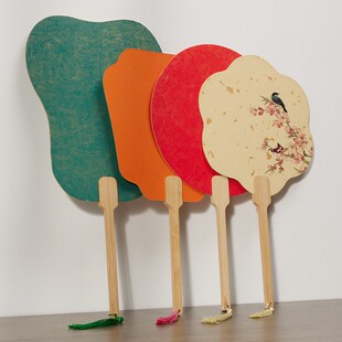 鎏金宣纸团扇半生半熟双面空白加厚古风扇子儿童diy手工材料包