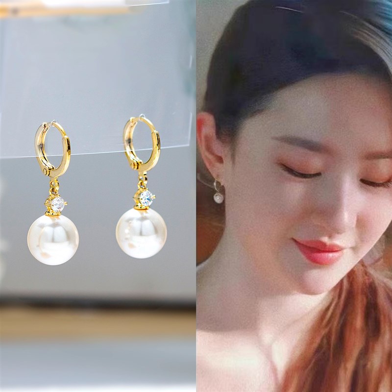 [明星同款]2025春季新品白月光珠珠耳坠亦菲同款镶钻轻奢耳环1371