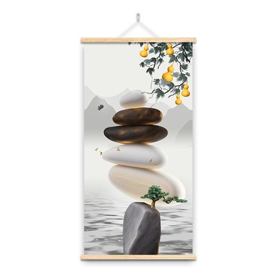 入户玄关装饰画现代简约石来运转好寓意走廊过道客厅背景墙挂画布