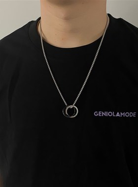 小众高级感项链男潮卫衣毛衣链男士链子双环吊坠男生配饰女