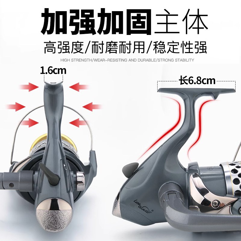 狼王纺车轮全金属鱼轮海杆抛竿轮TTF大容量无间隙远投海竿轮渔轮