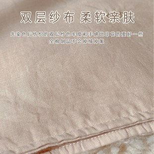 爱予宝贝A类全棉纱布小刺绣纯色儿童枕套柔软加厚4层宝宝枕头套