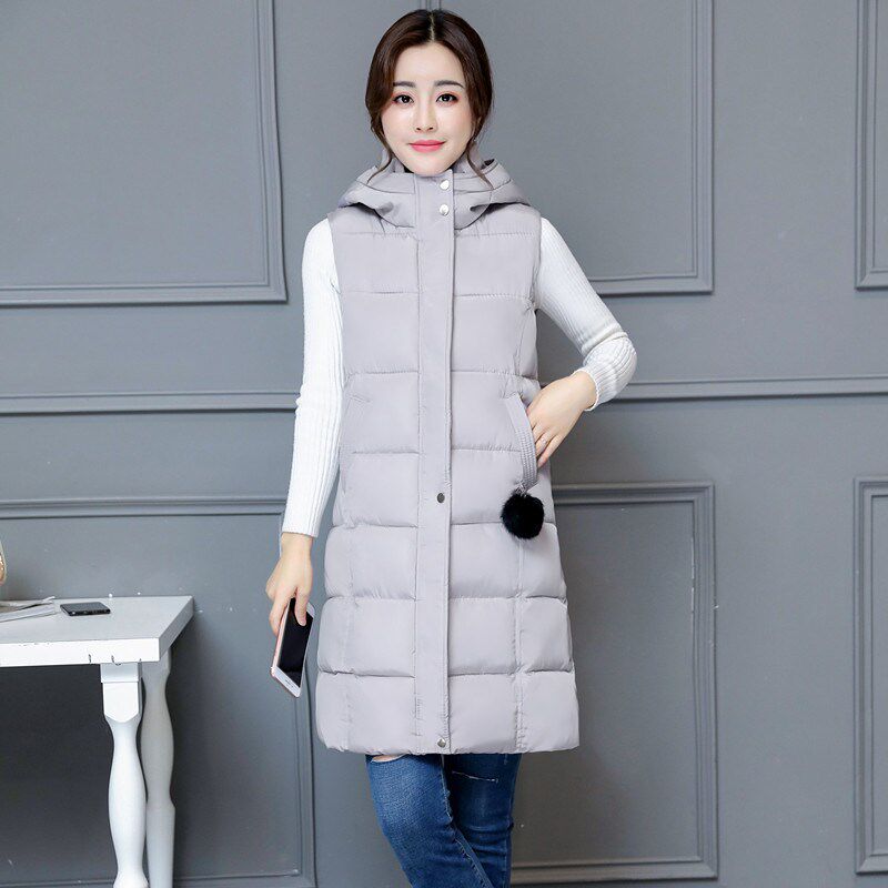 2022秋冬新款无袖棉衣棉服女外套中长款毛球马甲棉袄连帽大码女装