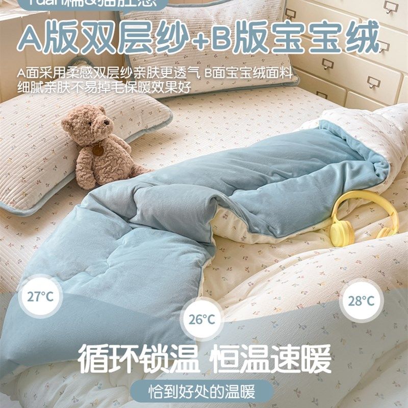 秋冬季双层纱宝宝绒被子冬被加厚加绒保暖被芯春秋被单人床盖套件,床上用品,化纤被,淘宝优惠券,粉丝福利购,淘宝优惠卷
