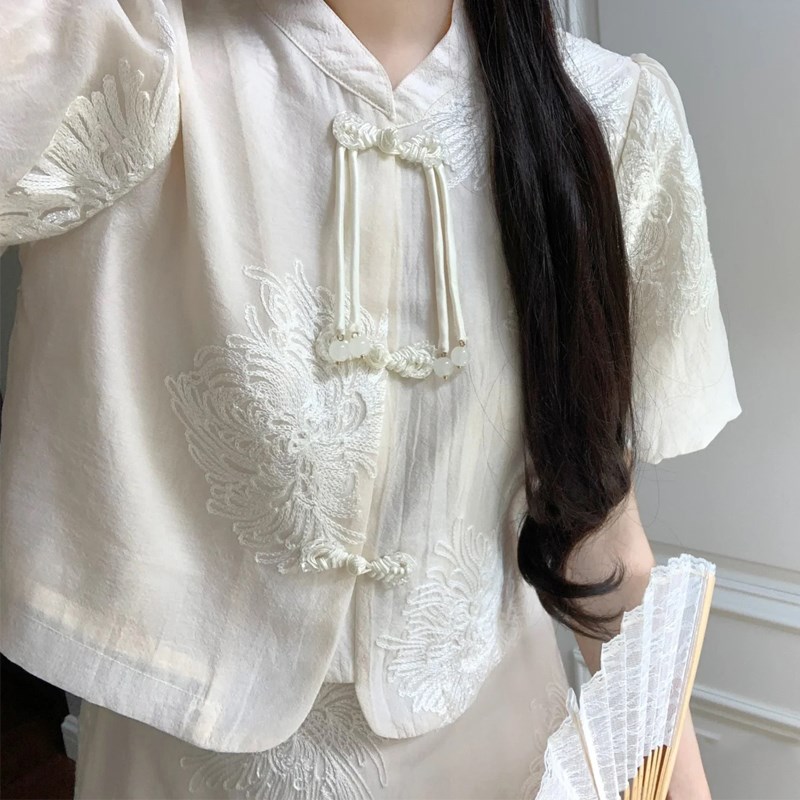 新中式轻国风上衣佛系清冷感禅意风改良旗袍裙连衣裙女夏两件套