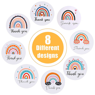 500张彩虹谢谢贴纸标签卷3.8厘米圆形礼物封口贴信封密封包装 饰 装