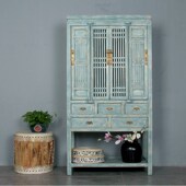 新中式 仿古实木衣柜做旧折门复古雕花书柜新古典书架碗柜白餐边柜