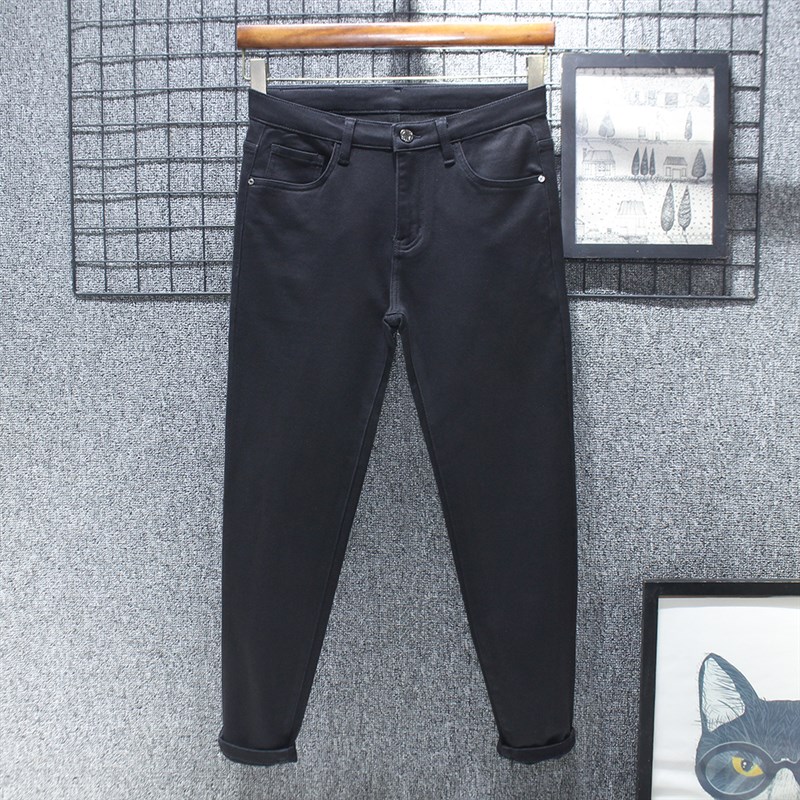 2024高端秋冬黑色九分牛仔裤男修身小脚纯黑秋季休闲春弹力裤子