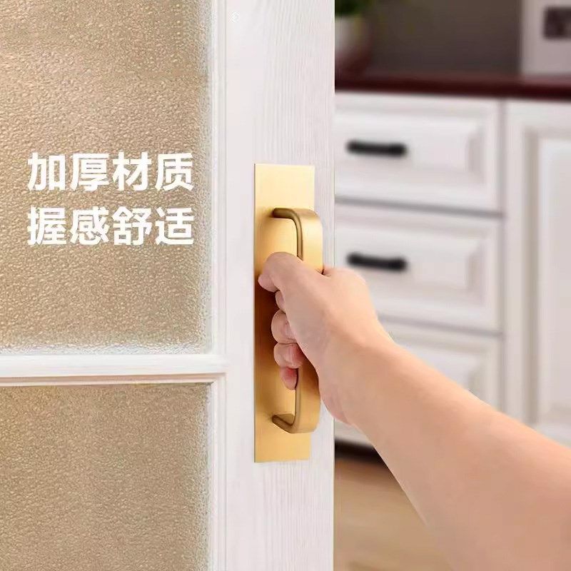 自粘免打孔衣柜移门推拉手抽屉把手橱柜子提手柄明装玻璃铝合金色
