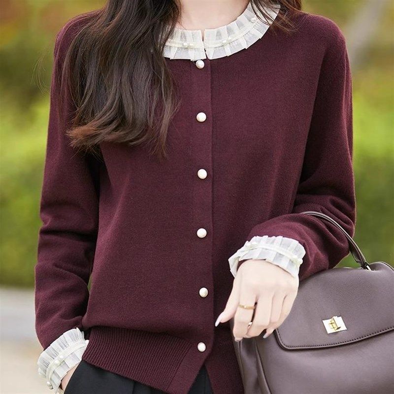 重磅加厚花边领针织开衫女短外套毛衣24新款洋气外搭精纺羊毛上衣,女装/女士精品,毛针织衫,淘宝优惠券,粉丝福利购,淘宝优惠卷