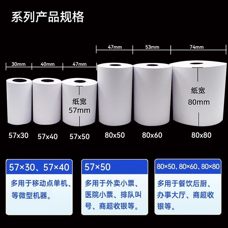 po收银纸通用58mm热敏收银纸57x50整箱外卖打单纸高档热敏打印纸
