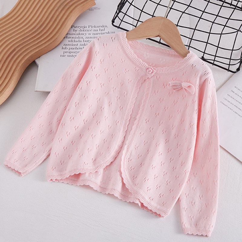 女童针织开衫夏季儿童空调衫薄款纯棉外套女宝宝长袖外搭毛衣春秋