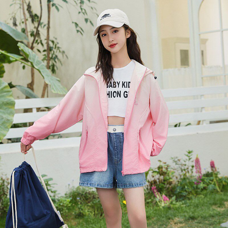 胖女童防晒衣儿童夏季加肥加大码中大童学生宽松开衫连帽薄款外套