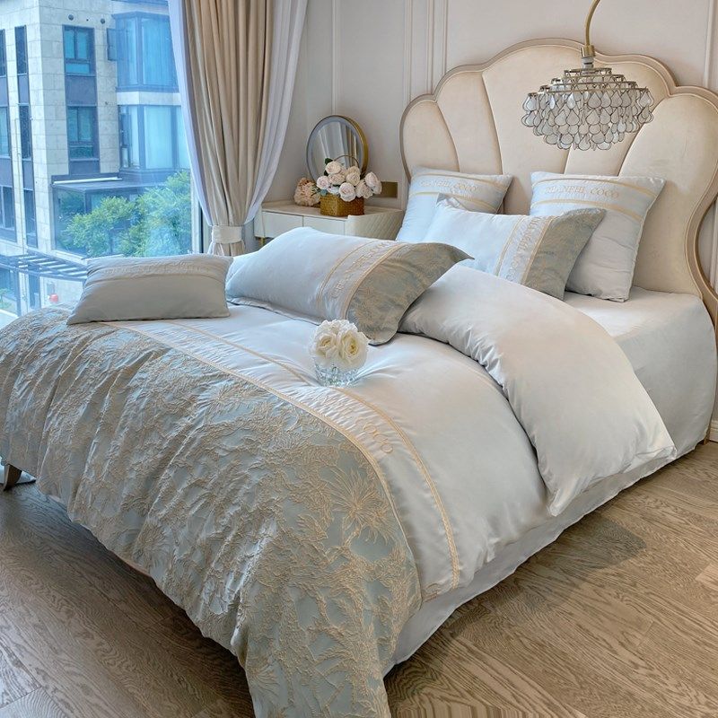 A类180支新疆棉四件套提花被套纯棉全棉床单轻奢风高级感床上用品