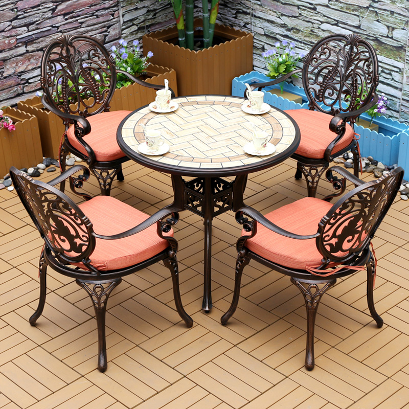 户外桌椅铸铝五件套花园室外休闲庭院别墅家具大理石露天阳台桌椅