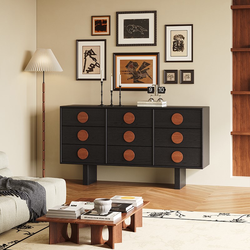 中古风五斗柜卧室置物柜客厅靠墙抽屉柜沙发边柜复古实木床尾斗橱