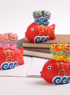 狮三百锦鲤 国风可爱狮子纪念品装饰摆件文创伴手礼