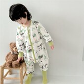 宝宝春季 睡袋儿童卡通护肚防踢被男孩连体睡衣女童连身衣 纯棉长袖