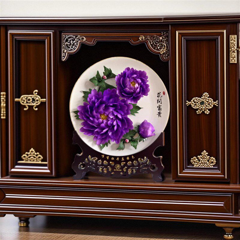 洛阳特色牡丹花盘陶瓷摆件中式工艺品客厅电视柜摆件商务结婚礼品,家居饰品,桌面摆件,淘宝优惠券,粉丝福利购,淘宝优惠卷
