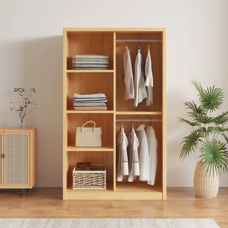 全实木衣柜家用卧室原木推拉门简易儿童柜子结实耐用松木移门衣橱