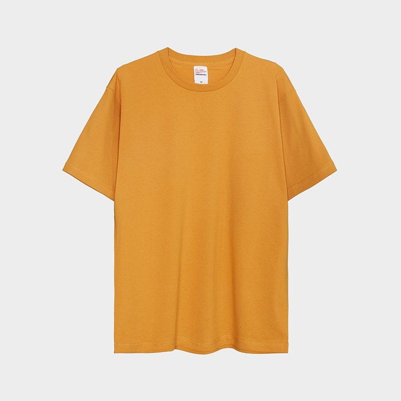 亮黄色230g重磅纯棉圆领短袖t恤男女全棉宽松打底大码活动定制