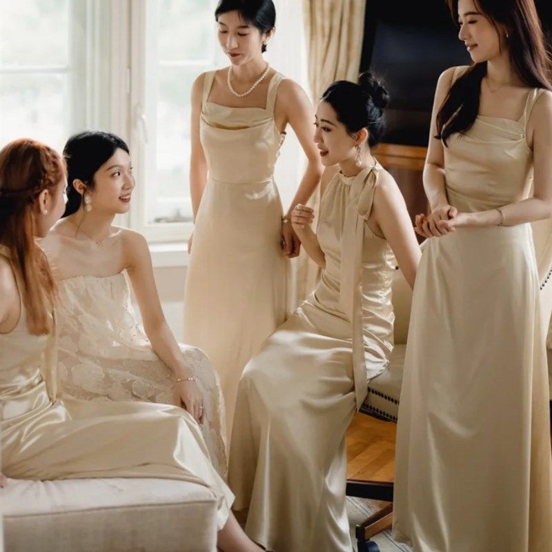 伴娘服2024新款香槟色姐妹团缎面晚礼服平时可穿主持人表演服夏季,女装/女士精品,礼服/晚装,淘宝优惠券,粉丝福利购,淘宝优惠卷