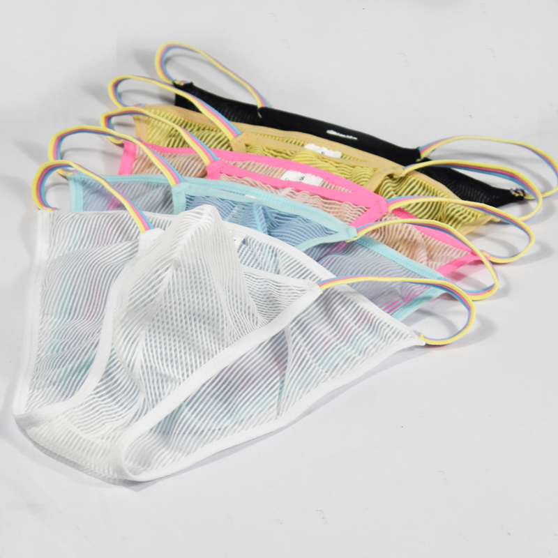 内裤细边男士小三角半包臀网纱条纹半透明大囊袋性感比基尼裤衩夏