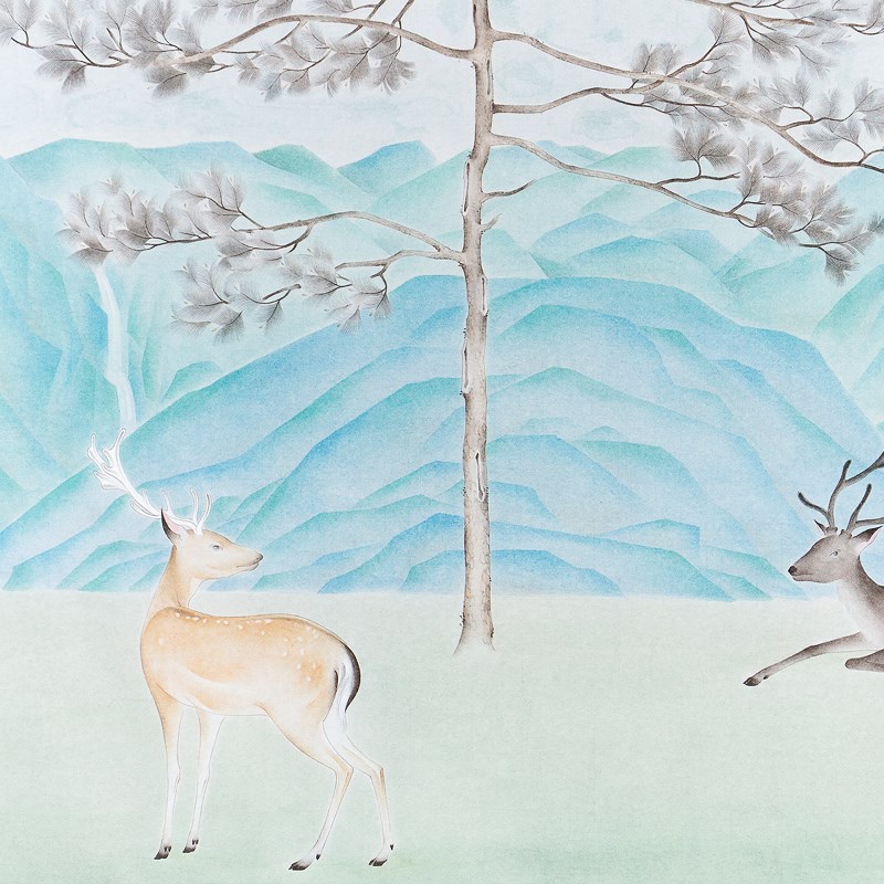梁舒x梅花鹿新中式装饰画餐厅客厅卧室方形三联黑胡桃实木框挂画图片