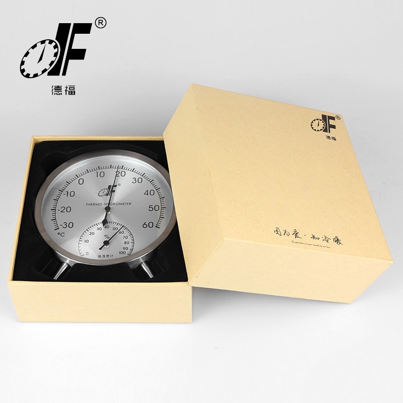家用室内高精度温度计不锈钢金属温湿度计德福TH128精钢实验室