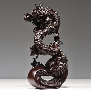 纯木龙摆件黑檀木质盘龙青龙年生肖实木P雕刻木头补角工艺品