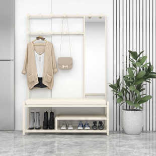 简约奶油风换鞋凳挂衣架一体衣帽架组合落地鞋柜沙发垫入户休息凳