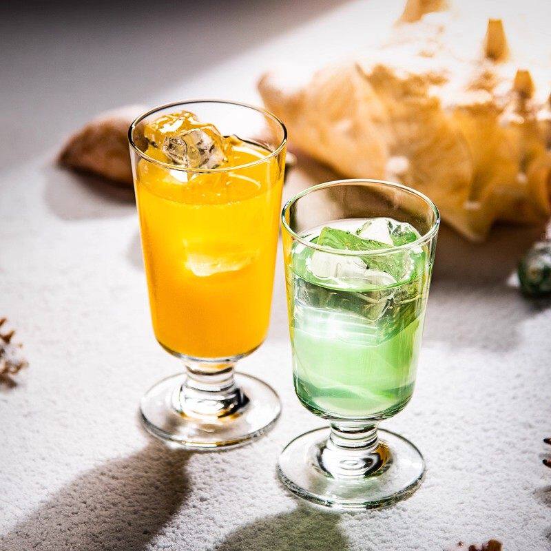水晶高脚玻璃杯高级感轻奢牛奶果汁杯加厚豆浆饮料杯家用啤酒杯子