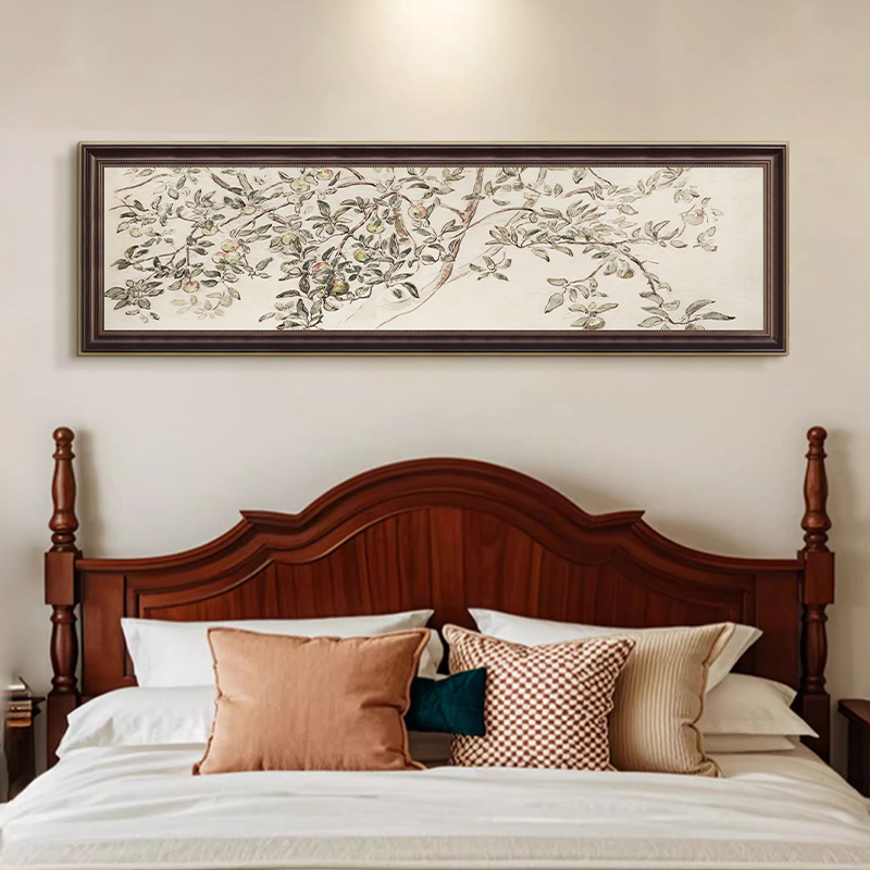 法式中古风挂画高级感主卧室床头背景墙装饰画简美式复古横幅壁画