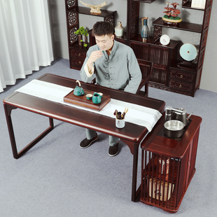 实木茶桌书桌一体两用阳台泡茶桌椅组合茶台家用茶台电脑桌 新中式