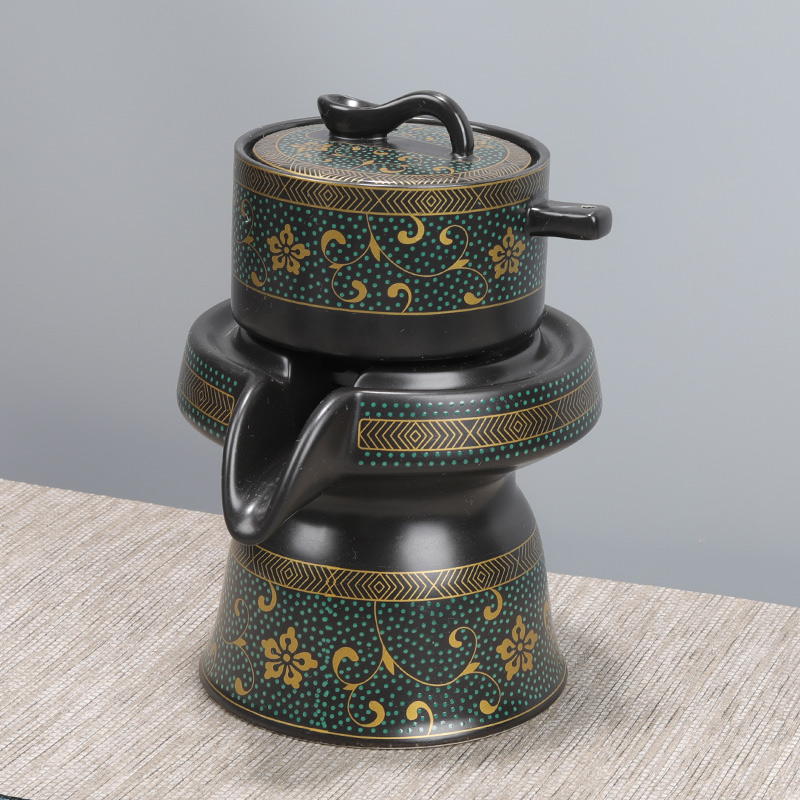 陶瓷懒人石磨茶具套装家用防烫旋转自动过滤茶杯泡茶壶盖茶海