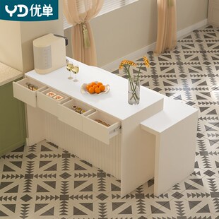 可旋转岛台餐桌餐边柜一体家用可伸缩厨房隔断岩板吧台餐桌E41