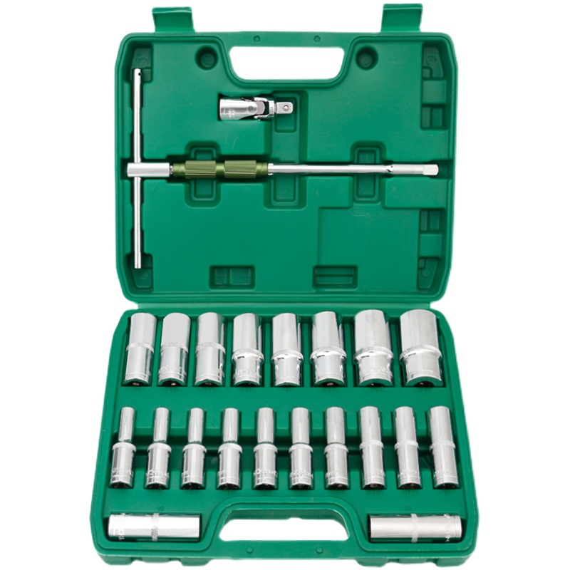 镜面1/2六角加长套筒套装扳手大飞棘轮汽修机修专用T型梅花套头扳