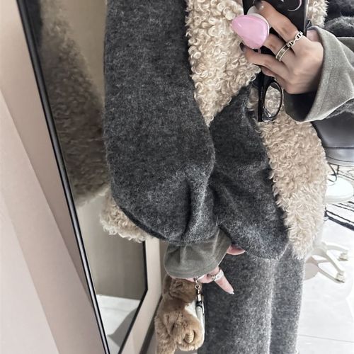 王炸!高比例马海毛针织套装两件套 宽松圆领毛衣+松紧腰半身裙