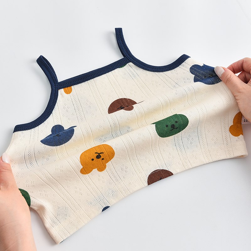 女童纯棉网眼吊带短裤套装婴儿无袖上衣宝宝背心可外穿碎花轻薄