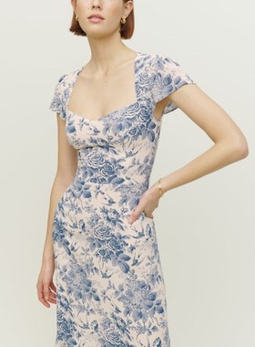 reformatio*风方领后背镂空复古收腰显瘦荷叶边连衣裙短袖夏 5色