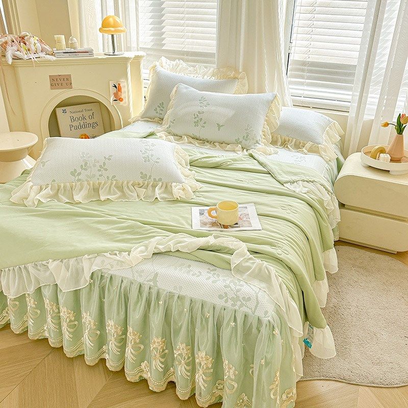 夏季冰豆豆凉席夏凉被四件套冰丝席床裙款三件套公主风空调软席