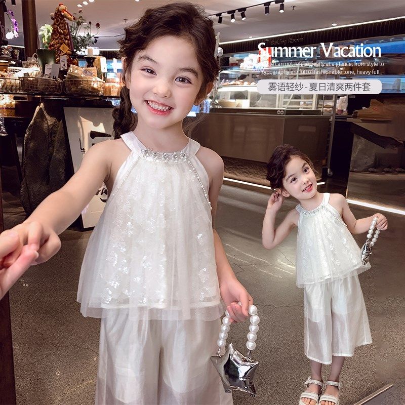 女童套装夏装2025新款洋气儿童度假风挂脖上衣小女孩阔腿裤两件套,童装/婴儿装/亲子装,套装,淘宝优惠券,粉丝福利购,淘宝优惠卷