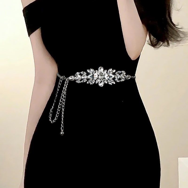 水钻镶嵌链条腰带女配裙子高级感金色腰链时尚连衣裙晚礼服配饰女