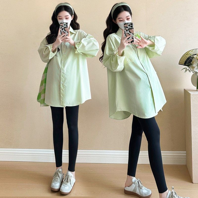 2025大码孕妇装套装春季新款长袖上衣韩版宽松减龄休闲衬衫200斤