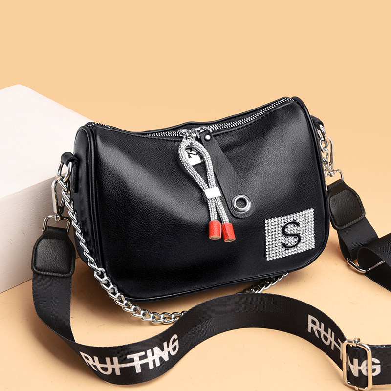 水钻包包女2023韩版时尚马鞍包镶钻软皮高级感洋气休闲单肩斜挎包