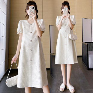 孕妇装夏装时尚韩版短袖连衣裙2025新款孕妇裙夏季洋气减龄裙子夏