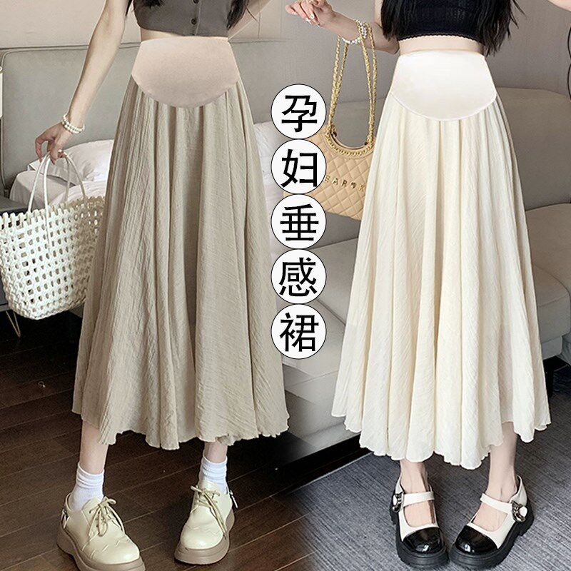 孕妇棉麻半身裙夏季宽松休闲托腹裙薄款外穿A字裙百搭显瘦中长裙