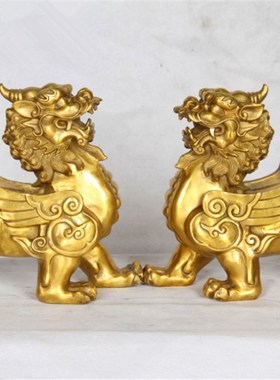 风水纯铜貔貅摆件独角貔貅皮休皮丘一对家居客厅镇宅招财装饰摆设