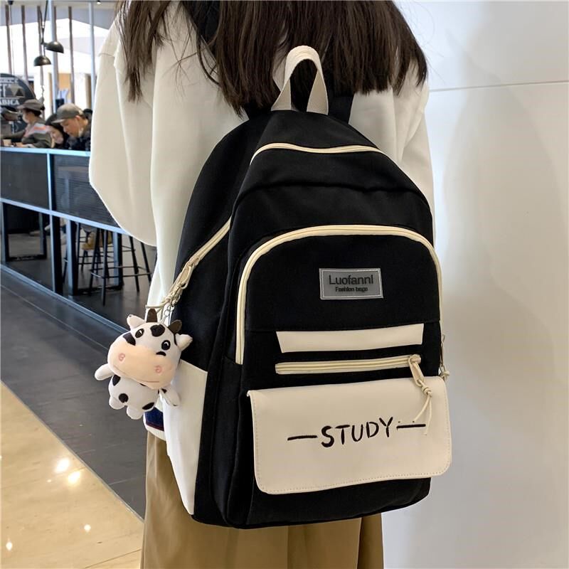 初中女生高颜值黑白简约女小学生黑色3一6五六年级用初一女孩书包